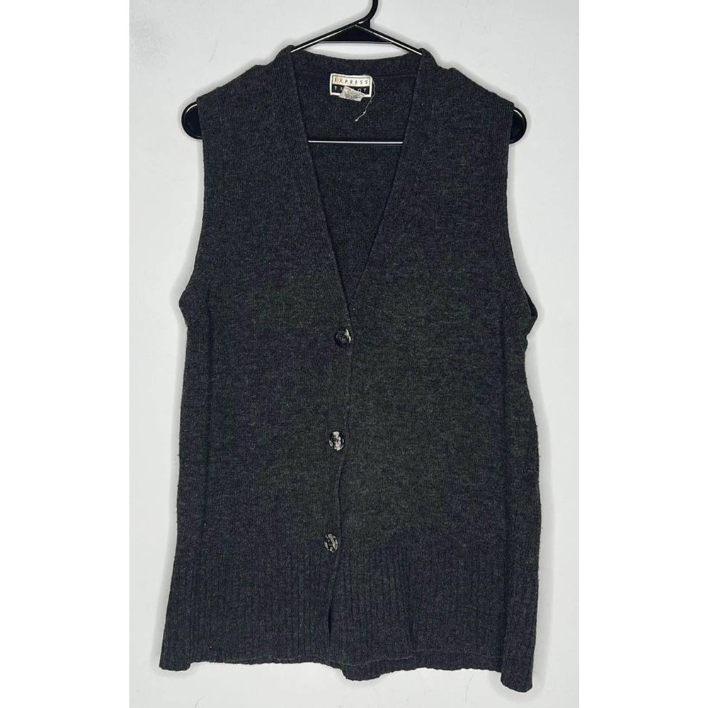 Express Wool Blend Tricot Vintage Grandpa Sweater Vest Cardigan Gray Small